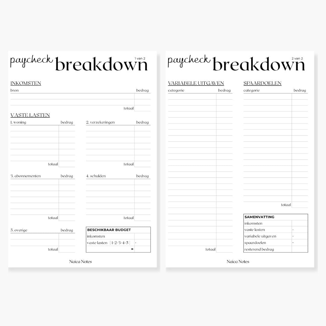 Paycheck Breakdown Notepad