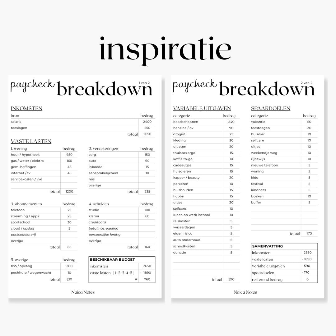 Paycheck Breakdown Notepad