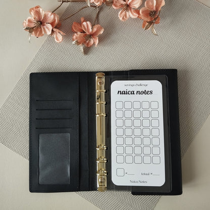 open  elegant zwart louise binder met een savings challenge