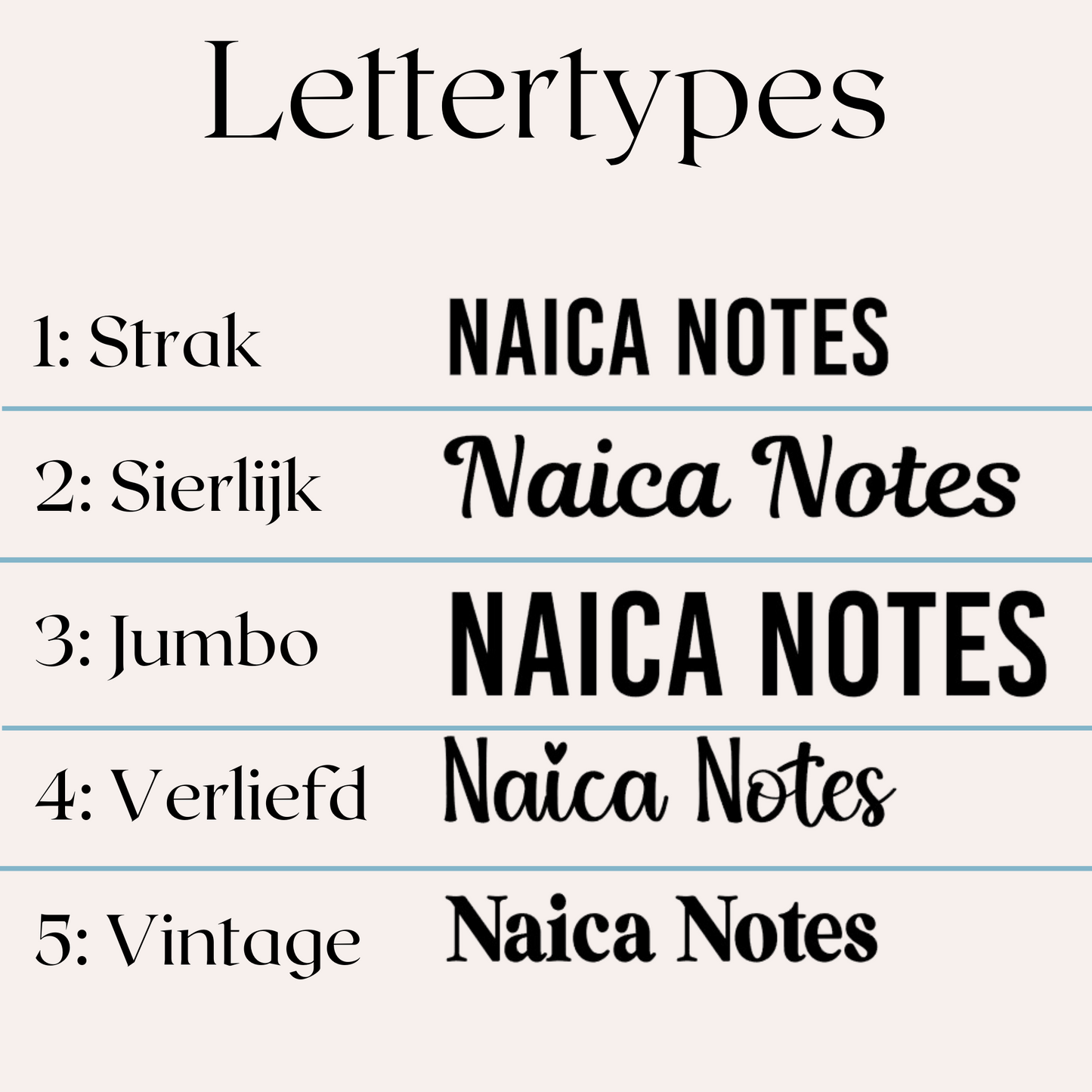 5 verschillende lettertype keuzes