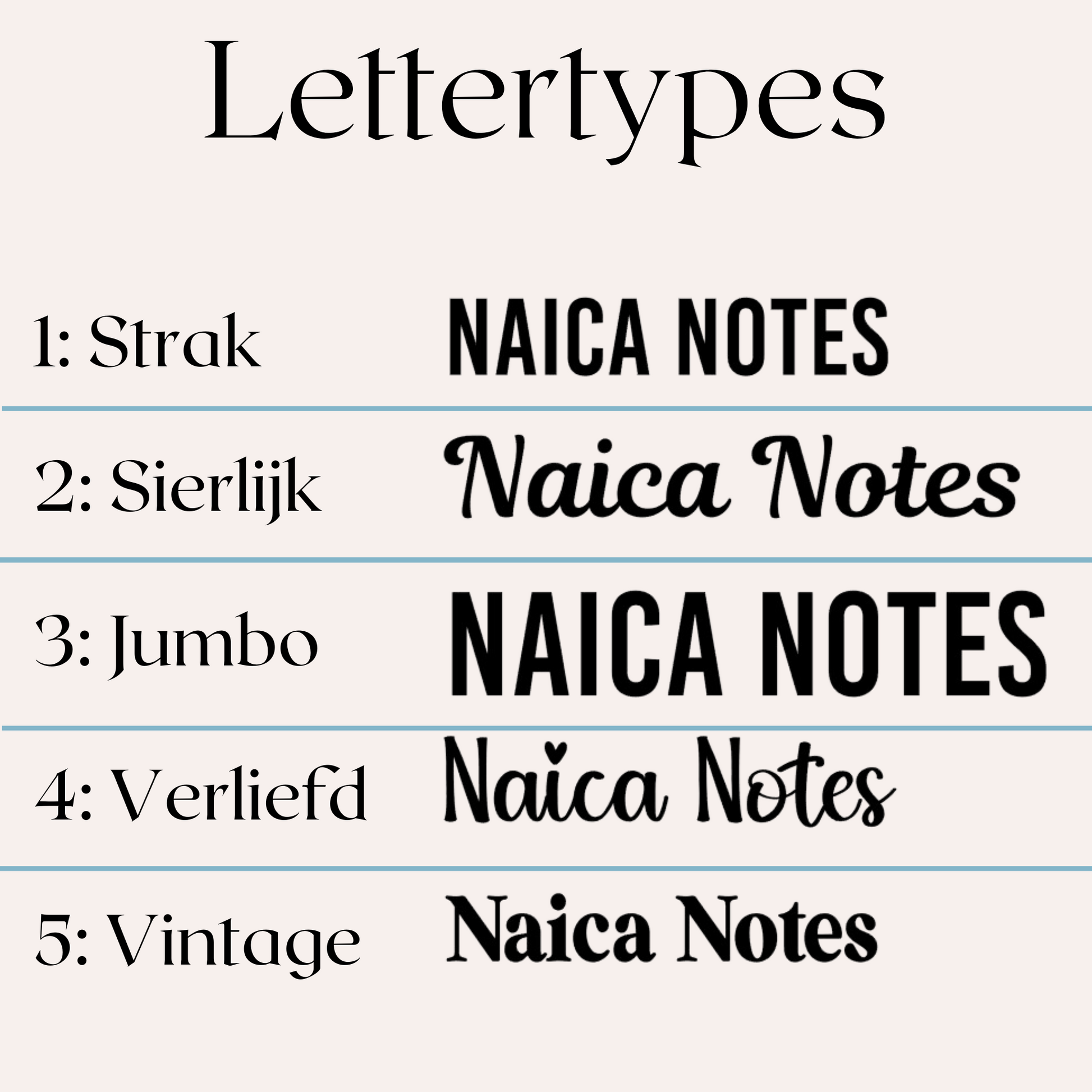 5 verschillende lettertype keuzes