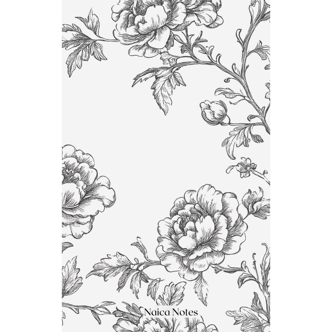 Linnen dashboard Romantic Floral elegant bloemenmotief in zwart-wit tinten