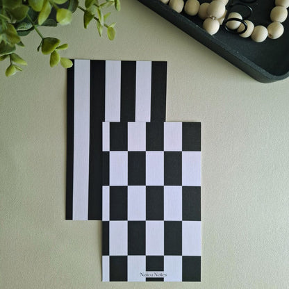 Linnen dashboards Bold Stripes en Chic Tiles naast elkaar, moderne zwart-wit combinaties