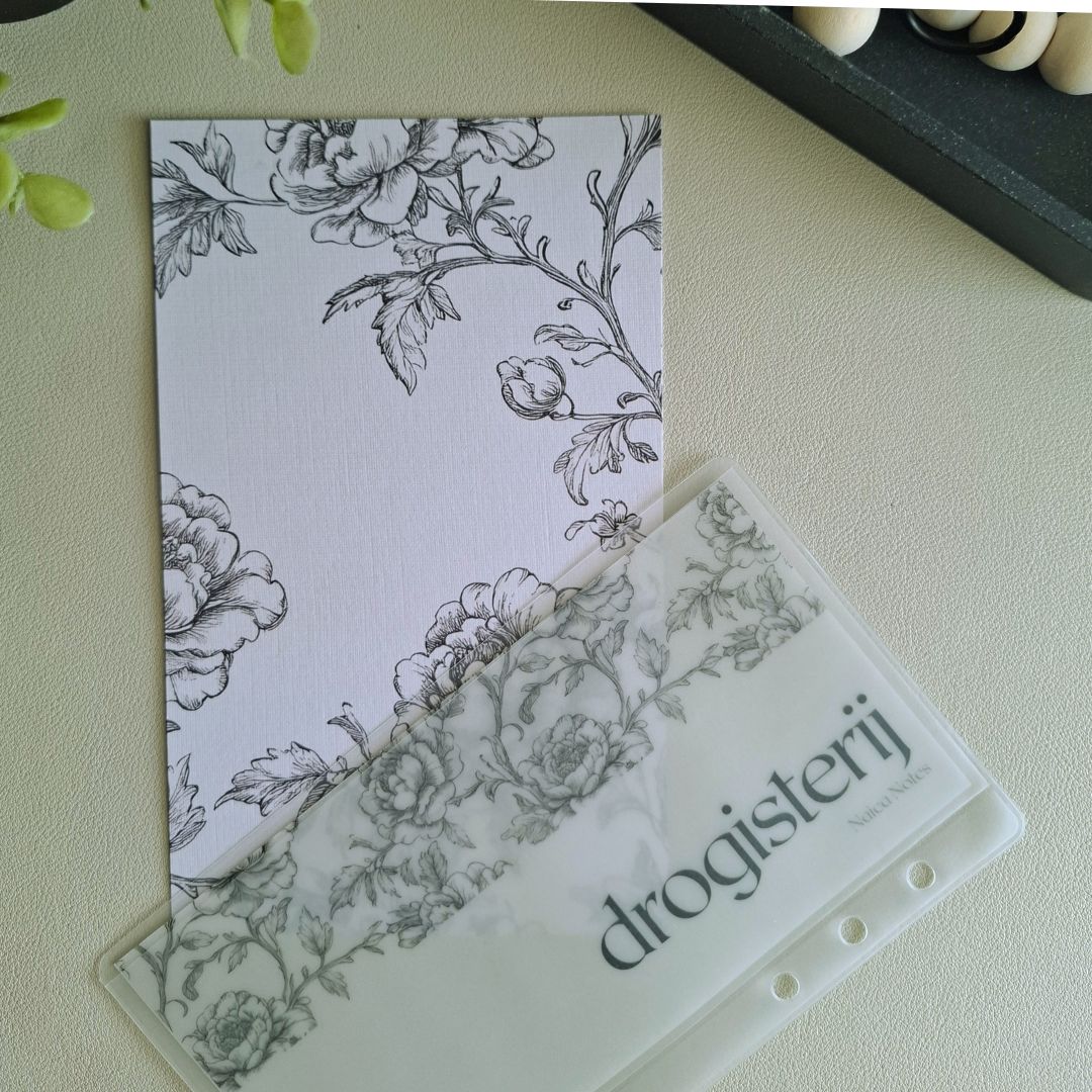 Linnen dashboard Romantic Floral met vellum insert . elegant bloemenmotief in zwart-wit tinten