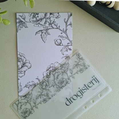 Linnen dashboard Romantic Floral met vellum insert . elegant bloemenmotief in zwart-wit tinten