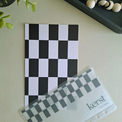 Linnen dashboard Chic Tiles met bijpassende vellum dashboard insert, chique zwart-wit tegelpatroon